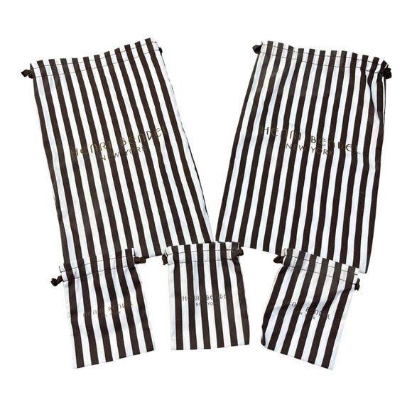 5 Henri Bendel Dust Bags 15" and 6" Classic Stripe Brown White Drawstring - Picture 1 of 4
